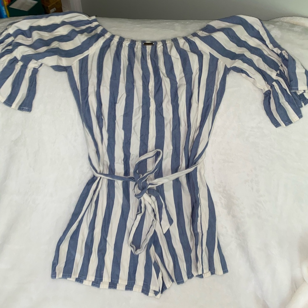 White and blue stripped Romper